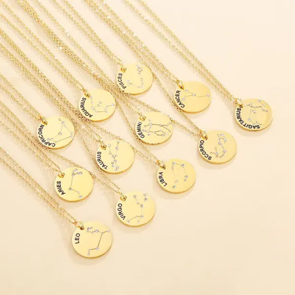 Wholesale Foreign Trade New Fashion 12 Constellation Necklace Europe And America Creative Diamond Titanium Steel Necklace Ornament Wholesale