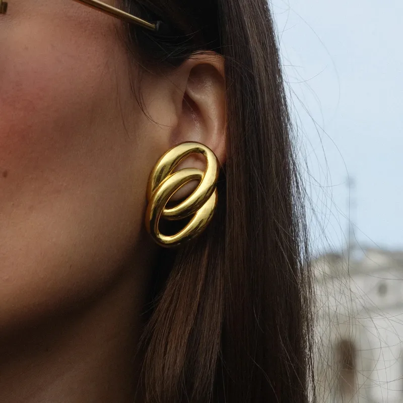 Wholesale 304 Stainless Steel O-Type PVD Coated Stone-Free Real Gold Plated Simple Style Waterproof Non Tarnish Gold Earrings