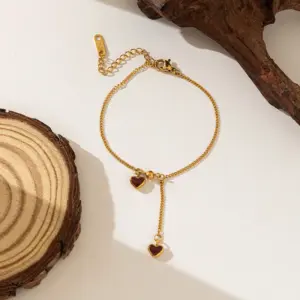 Qyb63 Drip Glazed Peach Heart Anklet / Gold