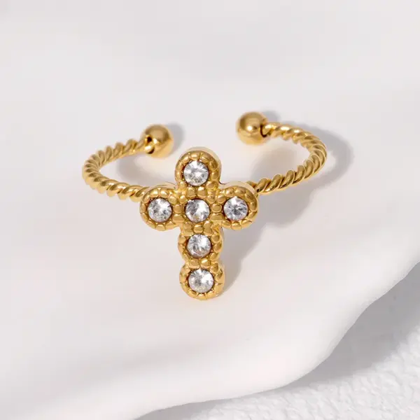 Wholesale Fashionable And Elegant High-end Small Exquisite Open Stainless Steel Ring Star Cross Shape Gold-plated Non-fading Ring Suitable For Daily Casual Dating
