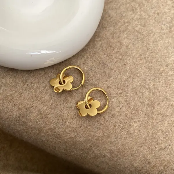 Wholesale 1 Pair Japanese Style Flower Plating Titanium Steel Drop Earrings