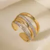 Wholesale Retro Geometric Solid Color Copper Inlay 18K Gold Plated Zircon Open Rings