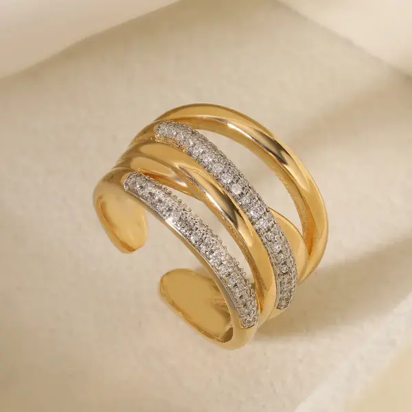 Wholesale Retro Geometric Solid Color Copper Inlay 18K Gold Plated Zircon Open Rings