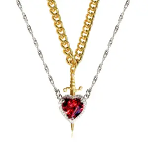 Silver Red Love Heart/Golden Dagger