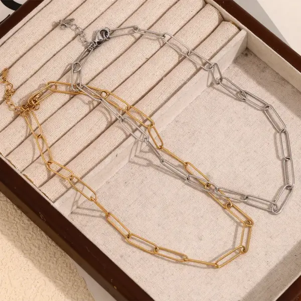 Wholesale PVD Coated Real Gold Plated Geometric 304 Stainless Steel Simple Style Waterproof Non Tarnish 304 Stainless Steel Chain Necklace