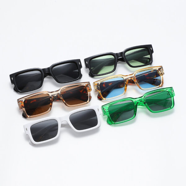 Wholesale New Color-Blocked Square-Frame Fashionable Sunglasses for Men, Small-Frame Sunglasses, European and American Cross-Border Personalized Rice Nail Sunglasses