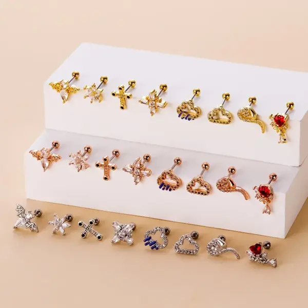 Wholesale 316L Stainless Steel Copper Zircon Ear Cartilage Rings & Studs Geometric Waterproof Non Tarnish Surgical Steel Women'S