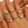 Wholesale Adjustable Open Stainless Steel Ring Geometric Heart Waterdrop Design White Pink Zirconia Embedded Fashionable Unisex Ring