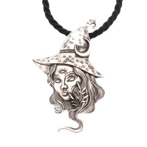 Wholesale Cross-border Hot Retro Long Hair Witch Necklace Sun Moon Witch Pendant European and American Popular Jewelry Manufacturers Direct Supply