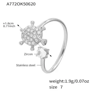 A772-Steel Turtle 5A Zircon Ring / 7