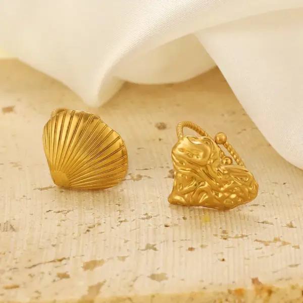 Ion Plating (IP) Tortoise Starfish Shell 304 Stainless Steel Hawaiian Beach Tropical Waterproof Non Tarnish Open Rings