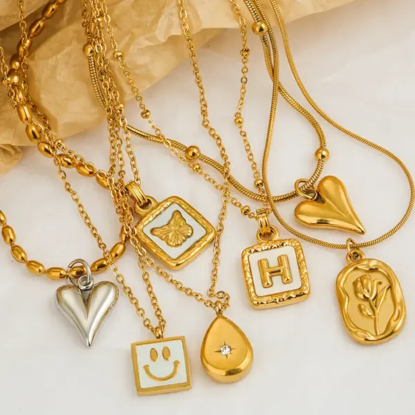 Ion Plating (IP) Heart Shape Floral Bow Knot 304 Stainless Steel Cute Sweet Classic Style Waterproof Non Tarnish Pendant Necklace