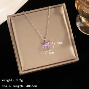 Silver, Pink Zircon Bow Design