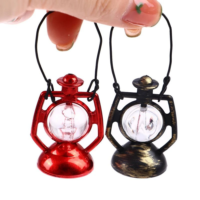 Wholesale 1:12 doll house dollhouse mini model scene decoration aessories retro kerosene lamp horse lamp belt rtable