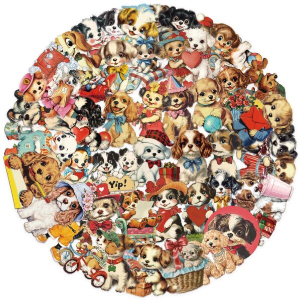 Wholesale 50 Pieces of Transparent Ins American Retro Puppy Stickers Waterproof Transparent Pet Handbook Material Decoration Guitar Cross-Border