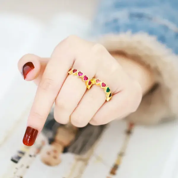 Wholesale 1 Piece Sweet Heart Shape Copper Plating Inlay Zircon Open Ring