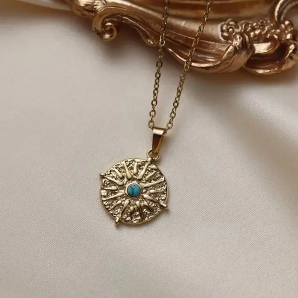 Wholesale 201 Stainless Steel 304 Stainless Steel Ferroalloy Round Oval Eye Electroplating Vacuum Plating Natural Stone Real Gold Plated Vintage Style French Style Waterproof Non Tarnish Inlay O-shaped Chain Gold Pendant Necklace