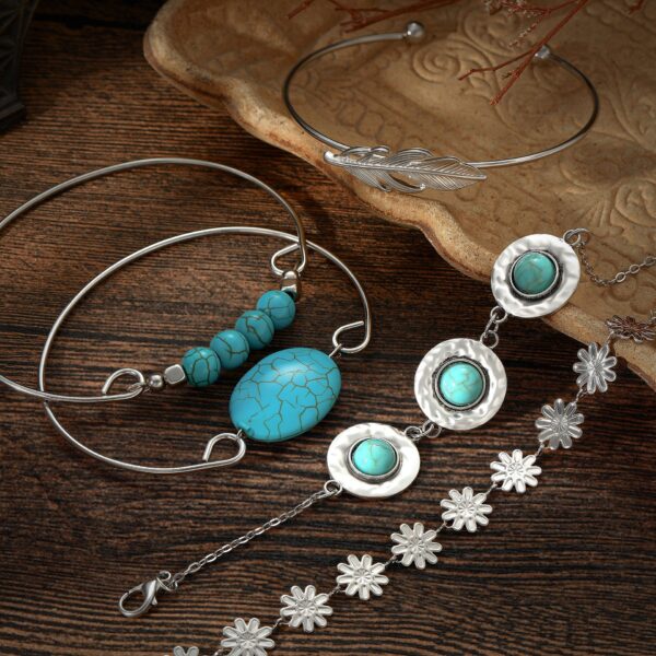 oly-85498baa92ac31cc227712332b24f6bf Wholesale Ethnic style turquoise feather flower bracelet