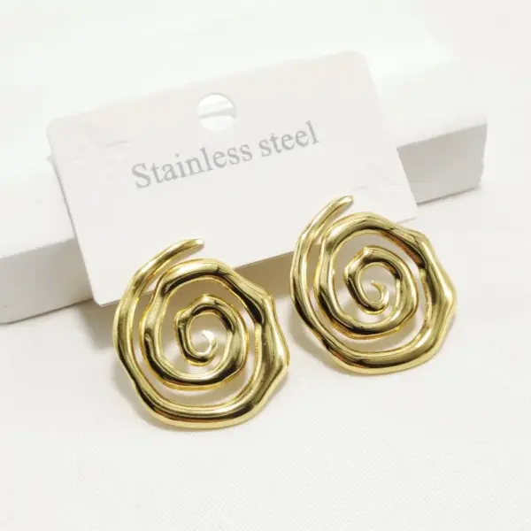 Wholesale 304 Stainless Steel Heart Shape Spiral Ion Plating (IP) Golden Plated Elegant Lady Commute Waterproof Non Tarnish Gold Ear Studs