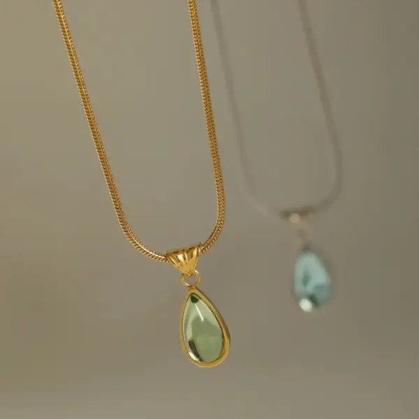 Wholesale Jewelry Simple Style Water Droplets 304 Stainless Steel 18K Gold Plated PVD Coated Plating Snake Chain Necklace