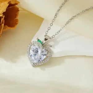 Silver White Diamond Heart Necklace T021