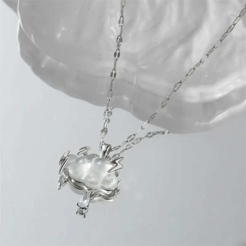 Wholesale Titanium Steel Simple Style Plating Inlay Clouds Lightning Zircon Pendant Necklace