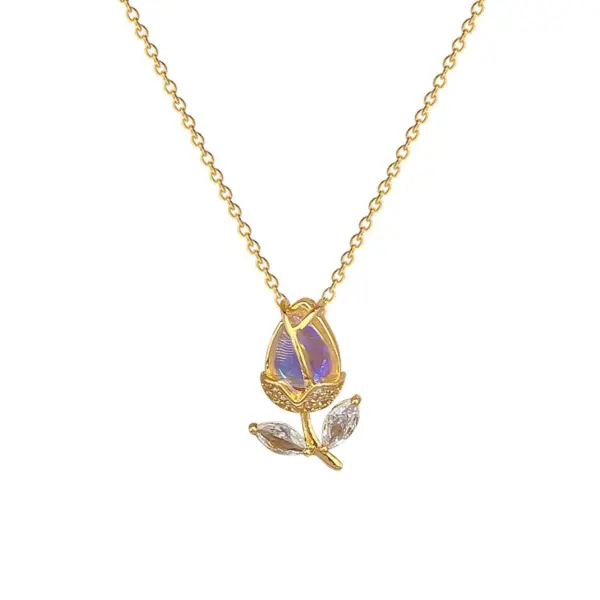 Wholesale Titanium Steel Copper Gold Plated Modern Style Classic Style Inlay Tulip Zircon Pendant Necklace