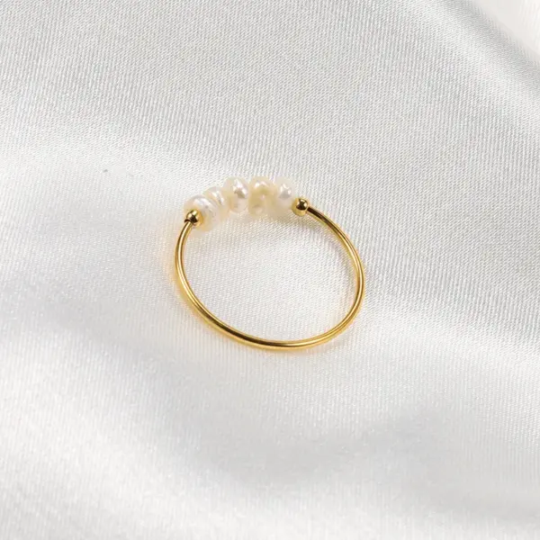 PVD Coated 18K Gold Plated Geometric Freshwater Pearl Titanium Steel Simple Style Rings