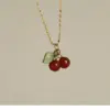 Wholesale Jewelry Retro Cherry 304 Stainless Steel Resin 18K Gold Plated Plating Stainless Steel Necklaces