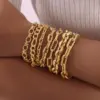 Wholesale PVD Coated Real Gold Plated 18K Gold Solid Color 304 Stainless Steel Simple Style IG Style Waterproof Non Tarnish 304 Stainless Steel Chain Bracelet