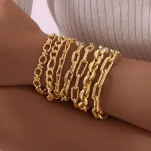 Wholesale PVD Coated Real Gold Plated 18K Gold Solid Color 304 Stainless Steel Simple Style IG Style Waterproof Non Tarnish 304 Stainless Steel Chain Bracelet