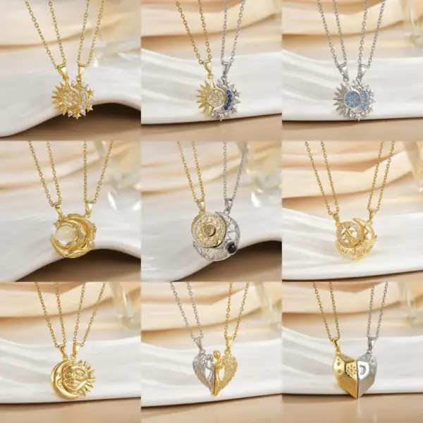 Wholesale Jewelry Elegant Glam Sun Moon 304 Stainless Steel Copper Zircon Plating Pendant Necklace