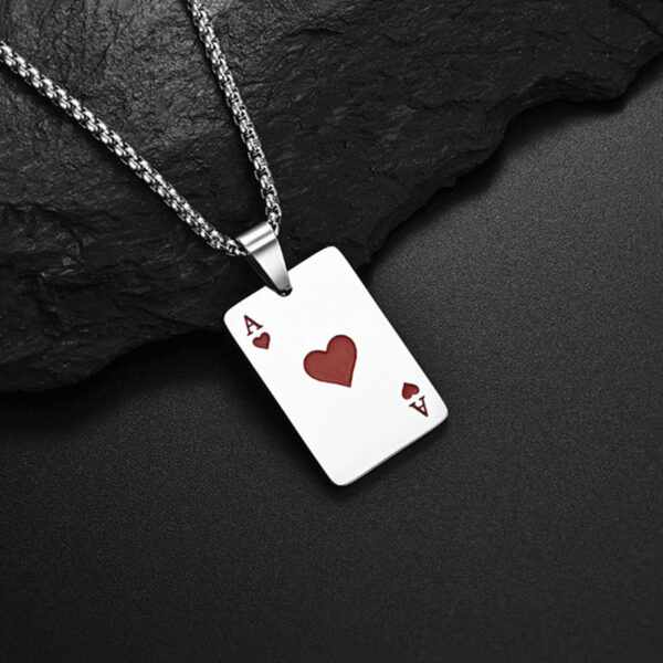 oly-85691838a26280ce67f05e428bfb9735 Wholesale lucky Spade necklace pendant hip hop personality red peach playing card A trendy cool disco pendant titanium steel
