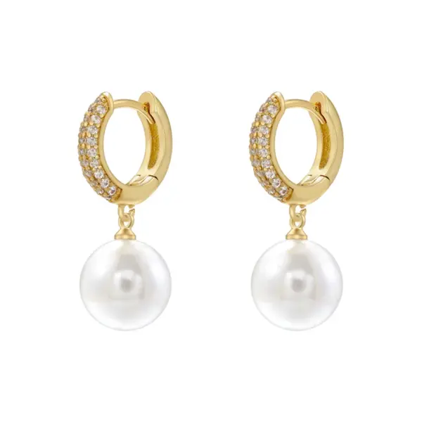 Wholesale 1 Pair Casual Elegant Round Plating Inlay Copper Pearl Zircon 18K Gold Plated Drop Earrings