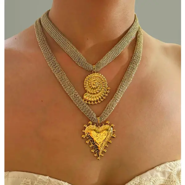 Retro Streetwear Geometric Sun Heart Shape PVD Coated 18K Gold Plated Gold Enamel 304 Stainless Steel Nylon Woven Chain Lobster Trigger Clasp Closure Scarf Necklaces Wholesale