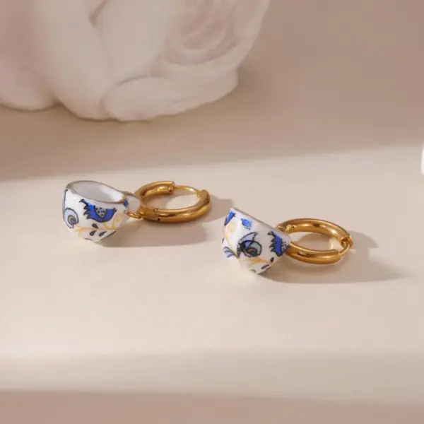 Wholesale Ion Plating (IP) 18K Gold Plated Cup Plate Teapot 304 Stainless Steel Ceramics Elegant Classical Waterproof Non Tarnish Drop Earrings