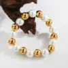 Wholesale Basic Commute Solid Color 304 Stainless Steel Artificial Pearl 18K Gold Plated Artificial Pearls Bracelets In Bulk