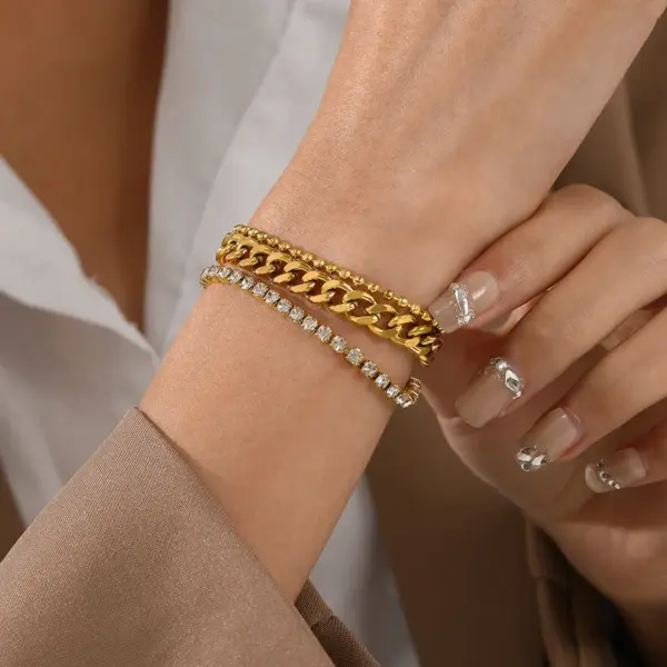 Wholesale Fashion Geometric 304 Stainless Steel Rhinestones Stainless Steel Bracelets In Bulk