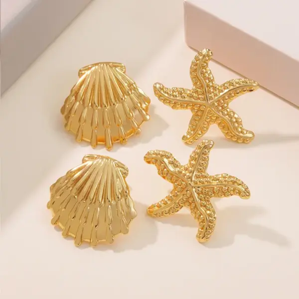 1 Pair Beach Simple Style Classic Style Starfish Shell 304 Stainless Steel Imitation Gold Electroplating Ear Studs