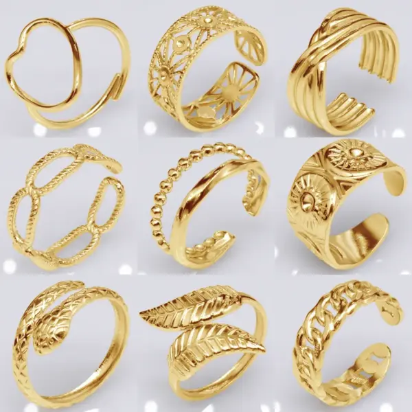 Retro Leaf Heart Shape Snake Titanium Steel Polishing Plating Hollow Out Open Ring 1 Piece