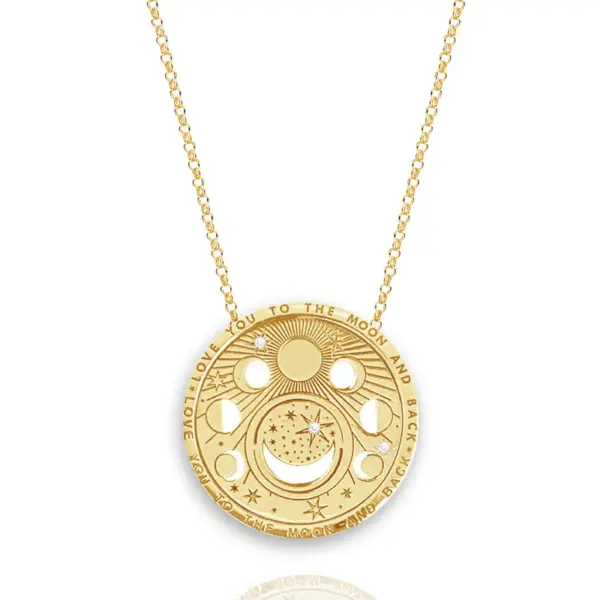 Wholesale 201 Stainless Steel 304 Stainless Steel Gold Plated Retro Simple Style Plating Hollow Out Sun Moon Pendant Necklace