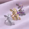 Wholesale PVD Coated Real Gold Plated 18K Gold Leaves 304 Stainless Steel Simple Style Waterproof Non Tarnish Open Rings