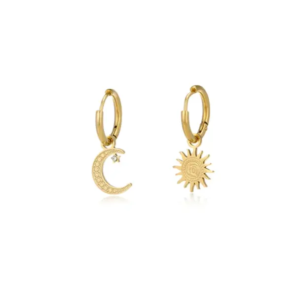 INS Style Geometric Asymmetric Sun And Moon Patchwork Plating 304 Stainless Steel Earrings