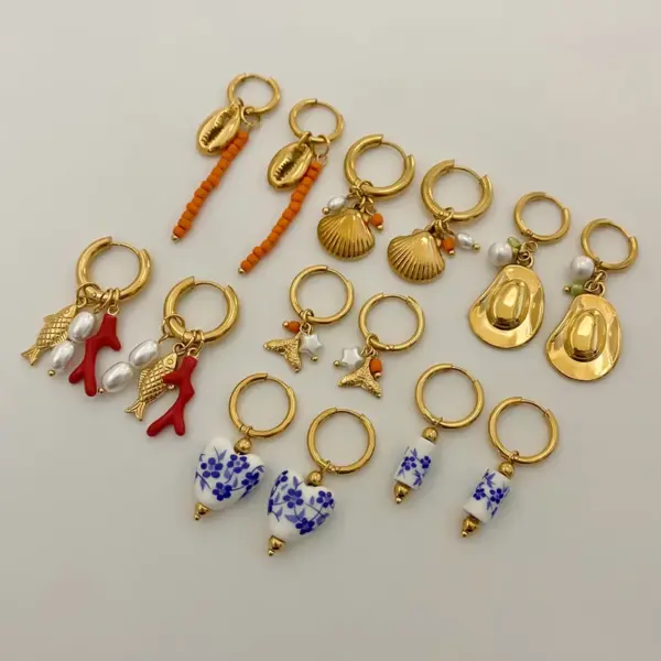 Wholesale 304 Stainless Steel Geometric PVD Coated Real Gold Plated Classical Simple Style Waterproof Non Tarnish Plating Charm Sleeper Hoop Earrings Drop Earrings