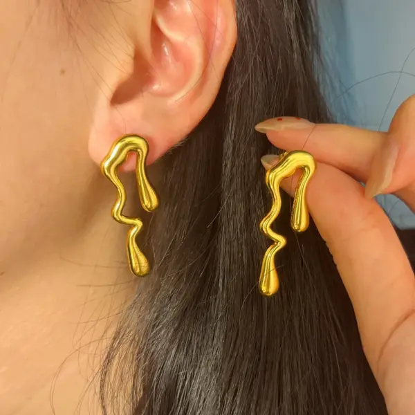 1 Pair Hip-Hop Novelty Classic Style Water Droplets 304 Stainless Steel Imitation Gold Electroplating Drop Earrings