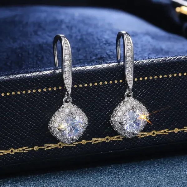 Wholesale Fashion Square Inlaid Zircon Copper Drop Earrings Wholesale