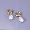 Fashion Irregular Gold Plated 304 Stainless Steel Titanium Steel Artificial Pearls 18K Gold Plated Vacuum Plating PVD Coated Earrings