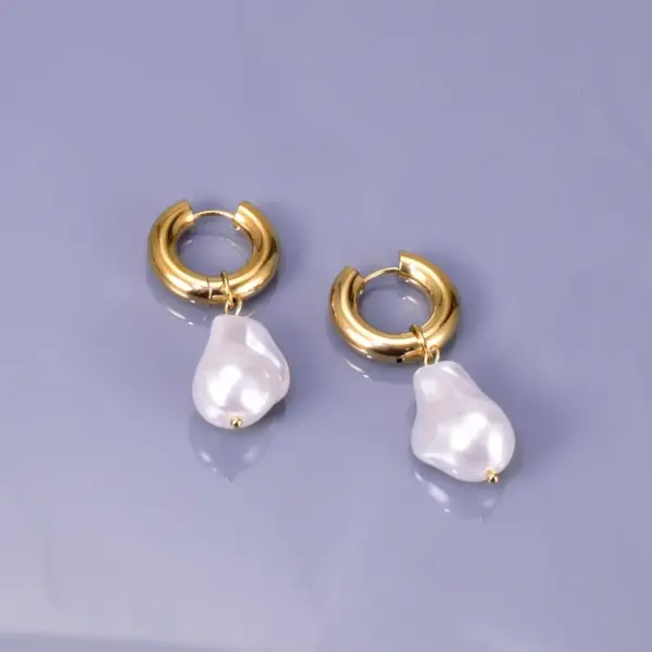 Fashion Irregular Gold Plated 304 Stainless Steel Titanium Steel Artificial Pearls 18K Gold Plated Vacuum Plating PVD Coated Earrings