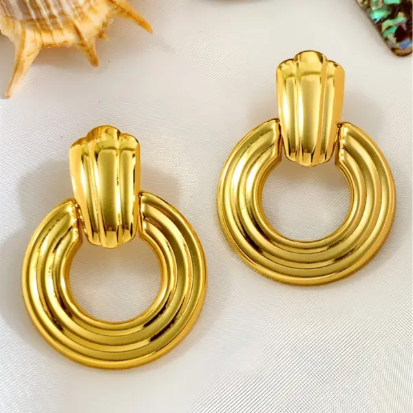 1 Pair Retro Geometric Plating 304 Stainless Steel Ear Studs