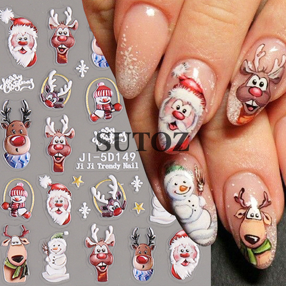 Wholesale Christmas 5D nail art stickers 3D relief nail stickers